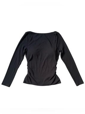 OGL LightWarm Open-Back Bandless Bra Top Black Ruched Side – Size M